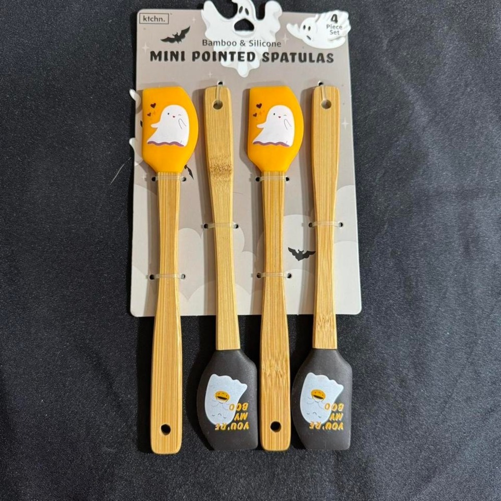 Halloween Bamboo and silicone mini pointed spatulas in orange and‎ black NEW